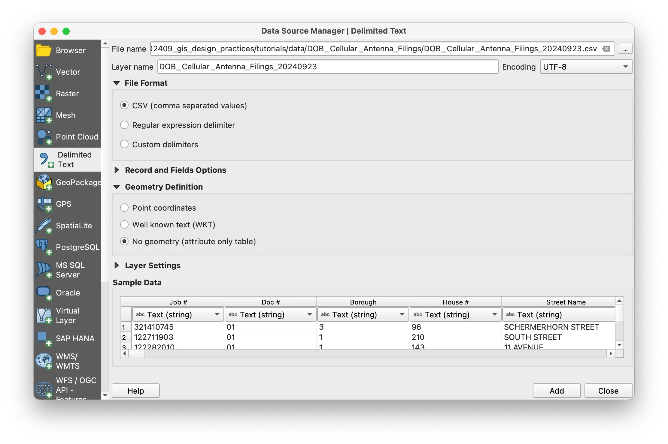 Add delimited text file view