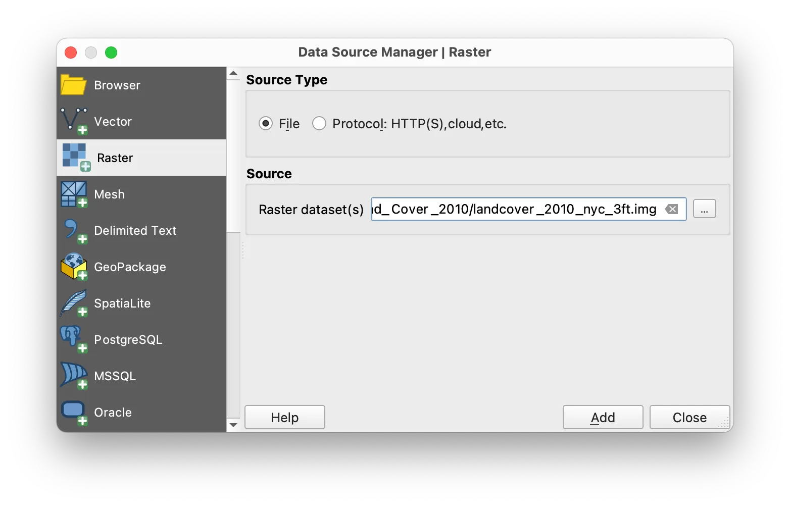 add raster dataset data source manager