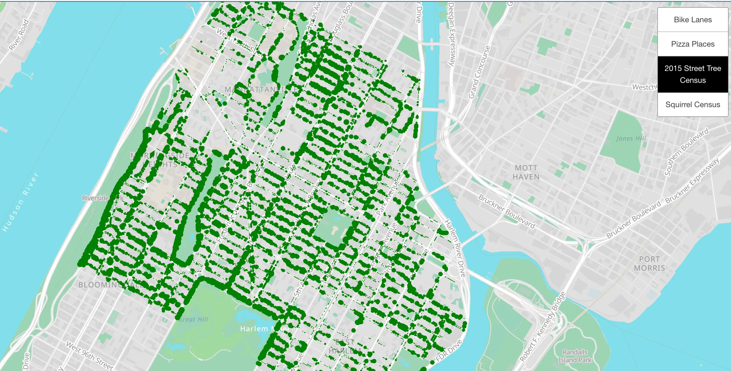 street trees map of diameter size