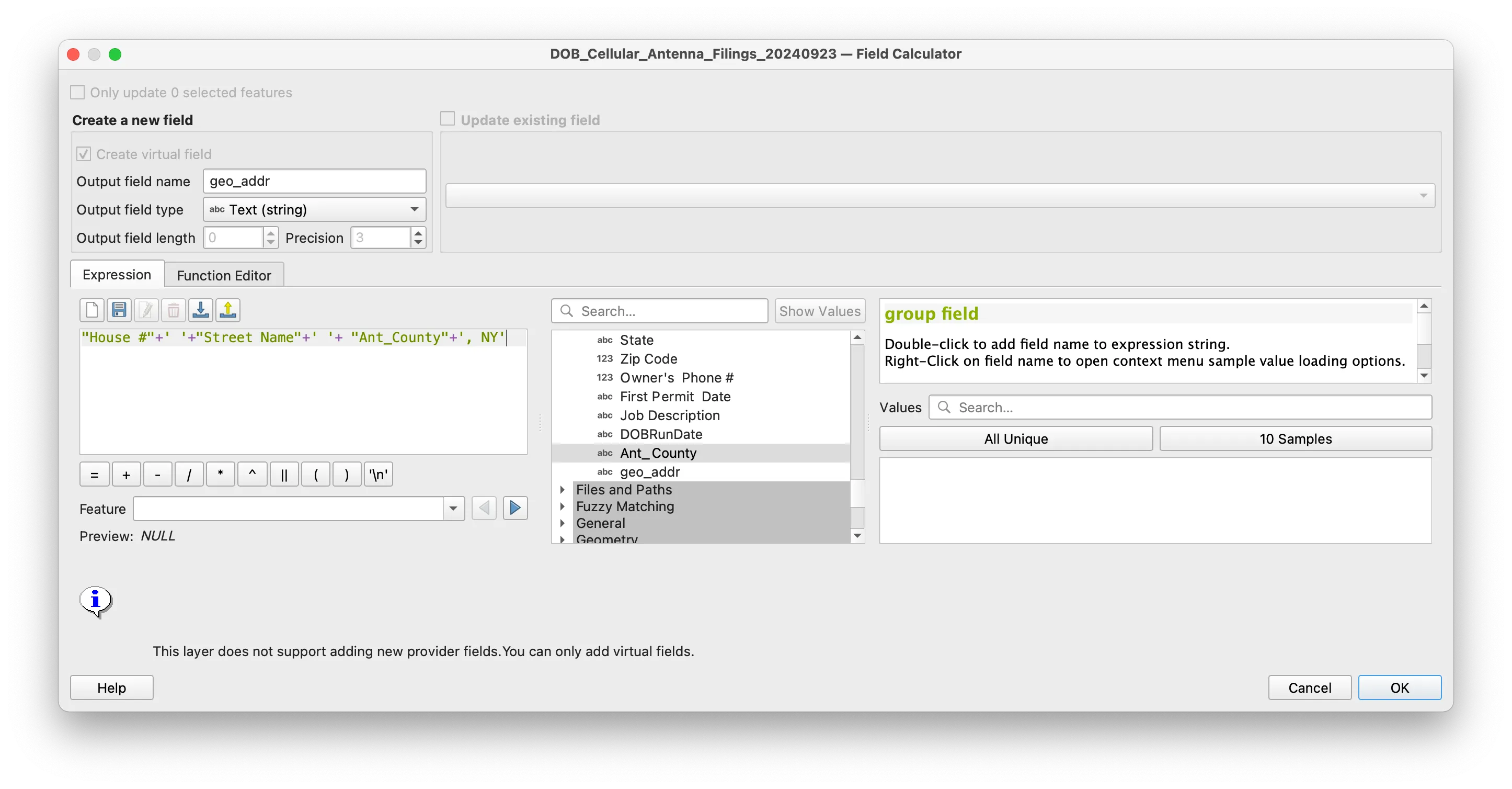 Create a formatted address field