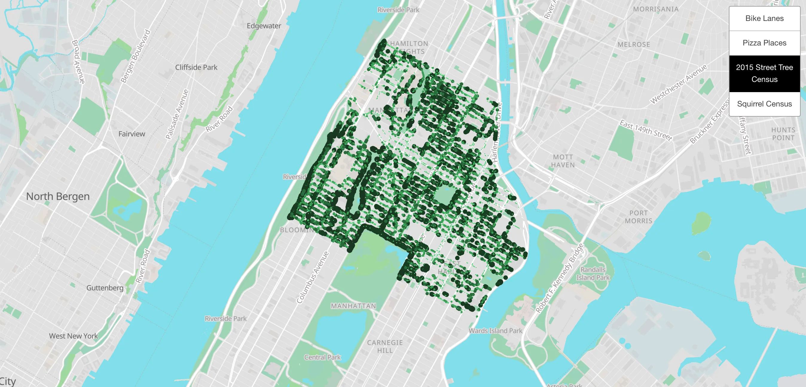 street trees map of diameter size with choropleth