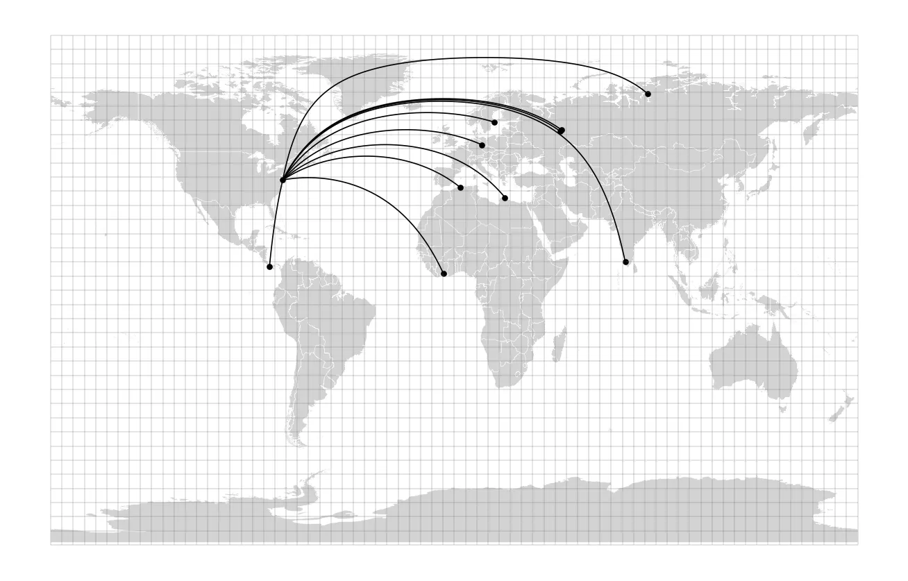 The lines drawn in Rhino, reprojected to WGS 84