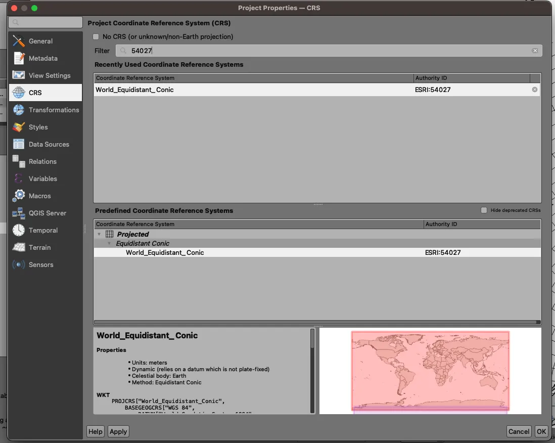 Select crs in qgis